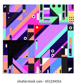 Trendy geometric elements memphis greeting cards design. Retro style texture, pattern and elements. Modern abstract design poster and cover template