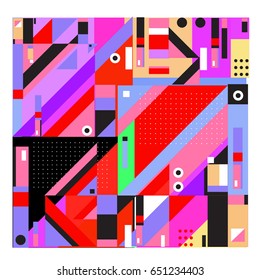 Trendy geometric elements memphis greeting cards design. Retro style texture, pattern and elements. Modern abstract design poster and cover template