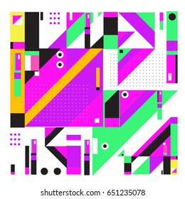 Trendy geometric elements memphis greeting cards design. Retro style texture, pattern and elements. Modern abstract design poster and cover template
