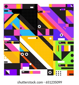Trendy geometric elements memphis greeting cards design. Retro style texture, pattern and elements. Modern abstract design poster and cover template