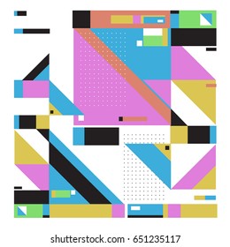 Trendy geometric elements memphis greeting cards design. Retro style texture, pattern and elements. Modern abstract design poster and cover template