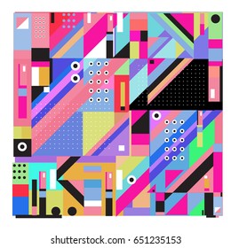 Trendy geometric elements memphis greeting cards design. Retro style texture, pattern and elements. Modern abstract design poster and cover template