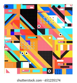 Trendy geometric elements memphis greeting cards design. Retro style texture, pattern and elements. Modern abstract design poster and cover template