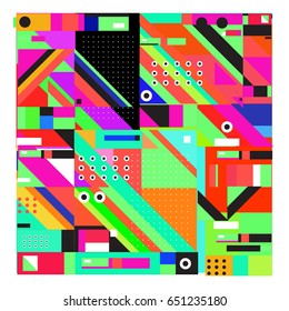 Trendy geometric elements memphis greeting cards design. Retro style texture, pattern and elements. Modern abstract design poster and cover template