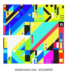 Trendy geometric elements memphis greeting cards design. Retro style texture, pattern and elements. Modern abstract design poster and cover template
