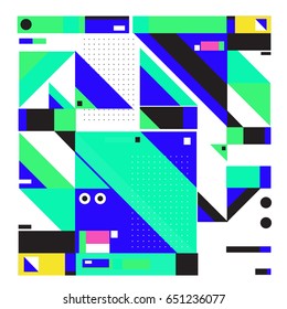 Trendy geometric elements memphis greeting cards design. Retro style texture, pattern and elements. Modern abstract design poster and cover template
