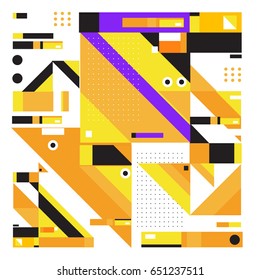 Trendy geometric elements memphis greeting cards design. Retro style texture, pattern and elements. Modern abstract design poster and cover template
