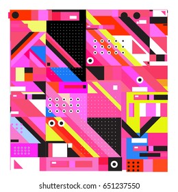 Trendy geometric elements memphis greeting cards design. Retro style texture, pattern and elements. Modern abstract design poster and cover template
