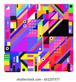 Trendy geometric elements memphis greeting cards design. Retro style texture, pattern and elements. Modern abstract design poster and cover template
