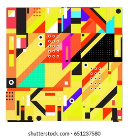 Trendy geometric elements memphis greeting cards design. Retro style texture, pattern and elements. Modern abstract design poster and cover template
