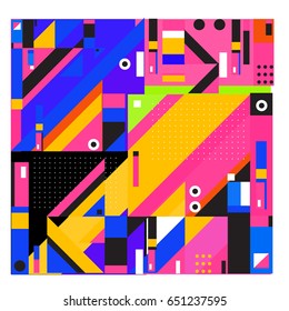Trendy geometric elements memphis greeting cards design. Retro style texture, pattern and elements. Modern abstract design poster and cover template
