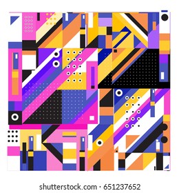 Trendy geometric elements memphis greeting cards design. Retro style texture, pattern and elements. Modern abstract design poster and cover template

