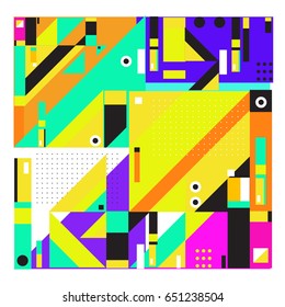 Trendy geometric elements memphis greeting cards design. Retro style texture, pattern and elements. Modern abstract design poster and cover template
