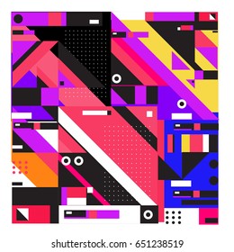 Trendy geometric elements memphis greeting cards design. Retro style texture, pattern and elements. Modern abstract design poster and cover template