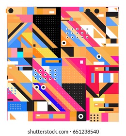 Trendy geometric elements memphis greeting cards design. Retro style texture, pattern and elements. Modern abstract design poster and cover template