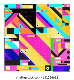 Trendy geometric elements memphis greeting cards design. Retro style texture, pattern and elements. Modern abstract design poster and cover template