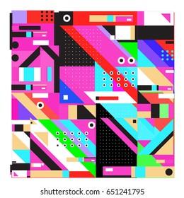 Trendy geometric elements memphis greeting cards design. Retro style texture, pattern and elements. Modern abstract design poster and cover template