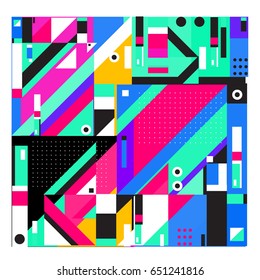 Trendy geometric elements memphis greeting cards design. Retro style texture, pattern and elements. Modern abstract design poster and cover template