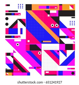 Trendy geometric elements memphis greeting cards design. Retro style texture, pattern and elements. Modern abstract design poster and cover template