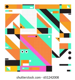 Trendy geometric elements memphis greeting cards design. Retro style texture, pattern and elements. Modern abstract design poster and cover template