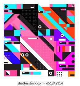 Trendy geometric elements memphis greeting cards design. Retro style texture, pattern and elements. Modern abstract design poster and cover template
