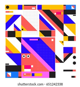 Trendy geometric elements memphis greeting cards design. Retro style texture, pattern and elements. Modern abstract design poster and cover template