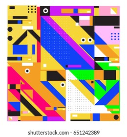 Trendy geometric elements memphis greeting cards design. Retro style texture, pattern and elements. Modern abstract design poster and cover template