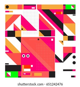 Trendy geometric elements memphis greeting cards design. Retro style texture, pattern and elements. Modern abstract design poster and cover template