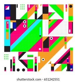 Trendy geometric elements memphis greeting cards design. Retro style texture, pattern and elements. Modern abstract design poster and cover template
