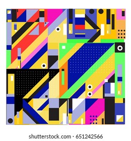 Trendy geometric elements memphis greeting cards design. Retro style texture, pattern and elements. Modern abstract design poster and cover template