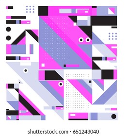 Trendy geometric elements memphis greeting cards design. Retro style texture, pattern and elements. Modern abstract design poster and cover template