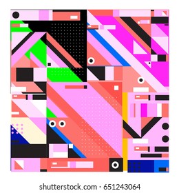 Trendy geometric elements memphis greeting cards design. Retro style texture, pattern and elements. Modern abstract design poster and cover template