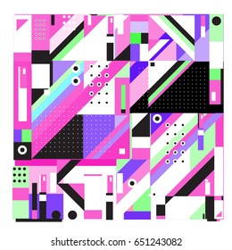 Trendy geometric elements memphis greeting cards design. Retro style texture, pattern and elements. Modern abstract design poster and cover template