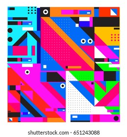 Trendy geometric elements memphis greeting cards design. Retro style texture, pattern and elements. Modern abstract design poster and cover template