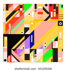Trendy geometric elements memphis greeting cards design. Retro style texture, pattern and elements. Modern abstract design poster and cover template