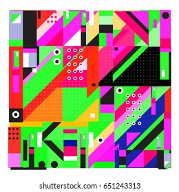 Trendy geometric elements memphis greeting cards design. Retro style texture, pattern and elements. Modern abstract design poster and cover template