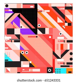 Trendy geometric elements memphis greeting cards design. Retro style texture, pattern and elements. Modern abstract design poster and cover template