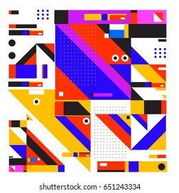 Trendy geometric elements memphis greeting cards design. Retro style texture, pattern and elements. Modern abstract design poster and cover template