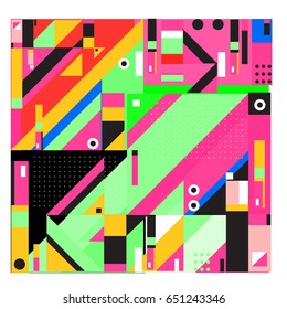 Trendy geometric elements memphis greeting cards design. Retro style texture, pattern and elements. Modern abstract design poster and cover template