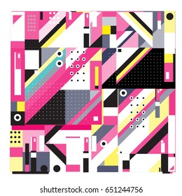 Trendy geometric elements memphis greeting cards design. Retro style texture, pattern and elements. Modern abstract design poster and cover template