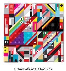 Trendy geometric elements memphis greeting cards design. Retro style texture, pattern and elements. Modern abstract design poster and cover template