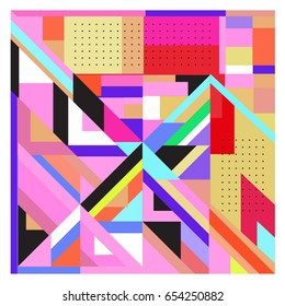 Trendy geometric elements memphis greeting cards design. Retro style texture, pattern and elements. Modern abstract design poster and cover template