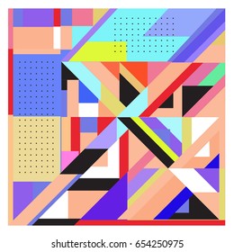 Trendy geometric elements memphis greeting cards design. Retro style texture, pattern and elements. Modern abstract design poster and cover template