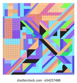 Trendy geometric elements memphis greeting cards design. Retro style texture, pattern and elements. Modern abstract design poster and cover template