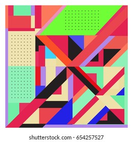 Trendy geometric elements memphis greeting cards design. Retro style texture, pattern and elements. Modern abstract design poster and cover template