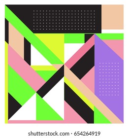 Trendy geometric elements memphis greeting cards design. Retro style texture, pattern and elements. Modern abstract design poster and cover template