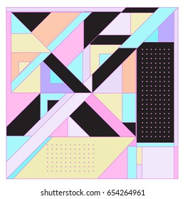 Trendy geometric elements memphis greeting cards design. Retro style texture, pattern and elements. Modern abstract design poster and cover template
