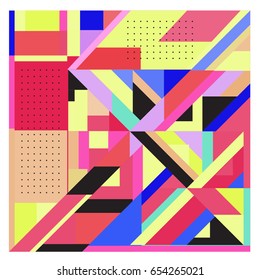 Trendy geometric elements memphis greeting cards design. Retro style texture, pattern and elements. Modern abstract design poster and cover template