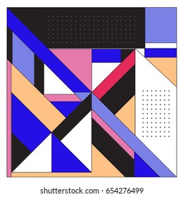 Trendy geometric elements memphis greeting cards design. Retro style texture, pattern and elements. Modern abstract design poster and cover template