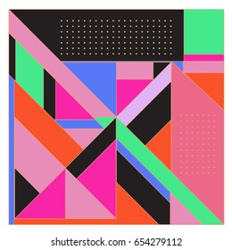 Trendy geometric elements memphis greeting cards design. Retro style texture, pattern and elements. Modern abstract design poster and cover template
